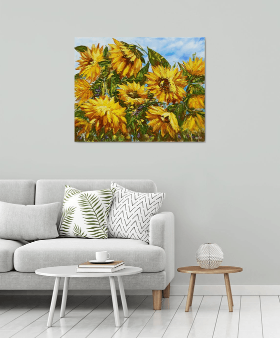 Sunflowers (100x80cm, oil painting, palette knife)