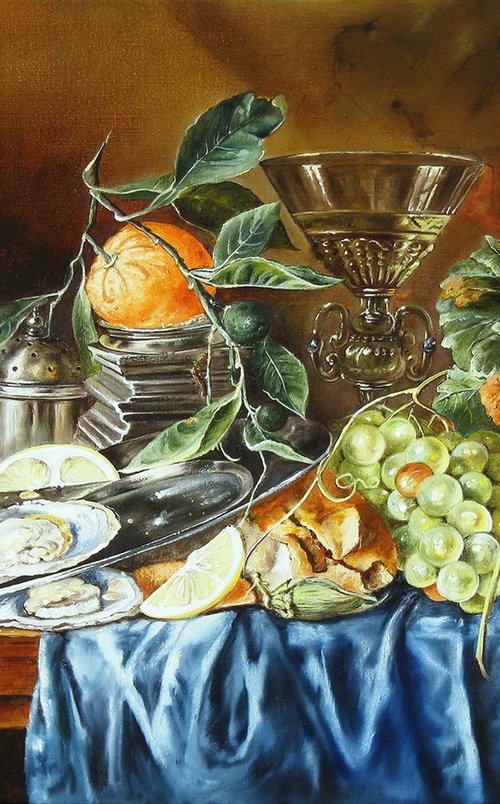 Still Life with Mandarin and Oysters by Natalia Shaykina