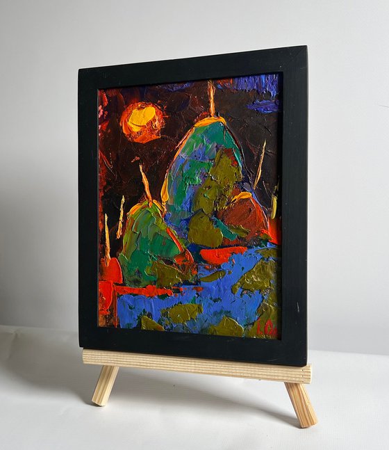 Yellow moon in the field