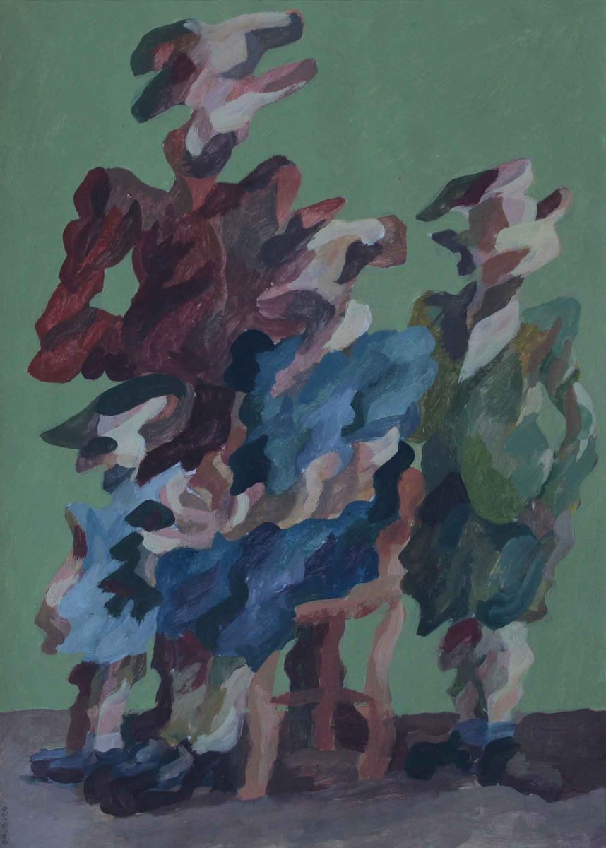 Expressive Portrait Acrylic Painting By Martin Singer, 12 X 16", Family Portrait #36, Original Artwork