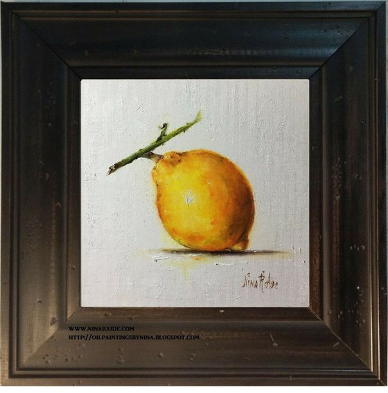 Still Life Lemon with Stem Original Oil Painting