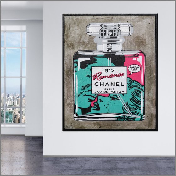 Chanel Fluro Romance 120cm x 150cm Chanel Perfume Bottle Concrete Urban Pop Art With Etched Frame