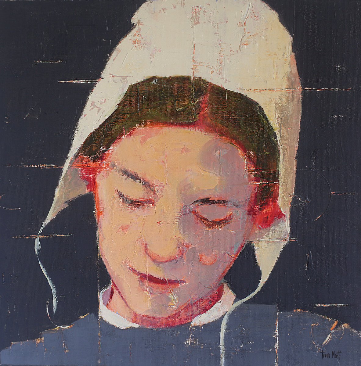 Expressive Portrait Oil Painting By Tomasa Martin, 16 X 16", Sometimes, Original Artwork