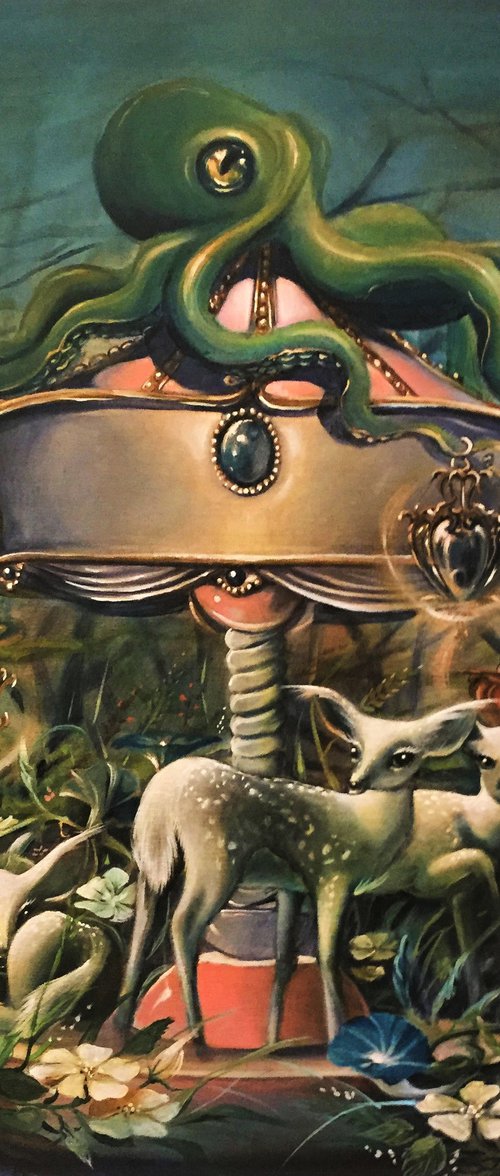 The garden of the fawn fairies - original acrylic on canvas 24' x 24' inches / 60 x 60 cm by Valentina Toma' aka Zoe Chigi