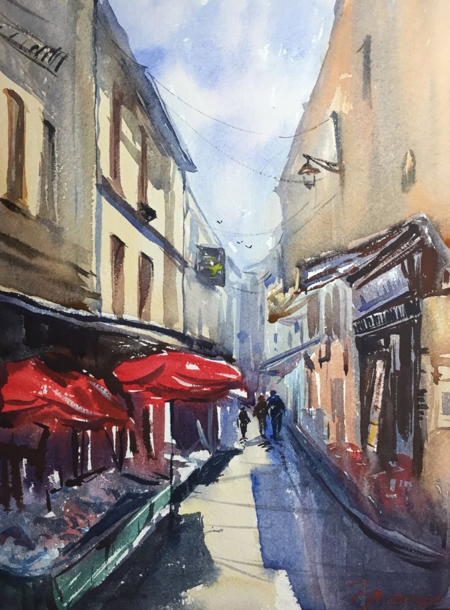 Impressionistic Cityscapes Watercolour By Jing Chen, 11 X 15, Fair, Original Artwork