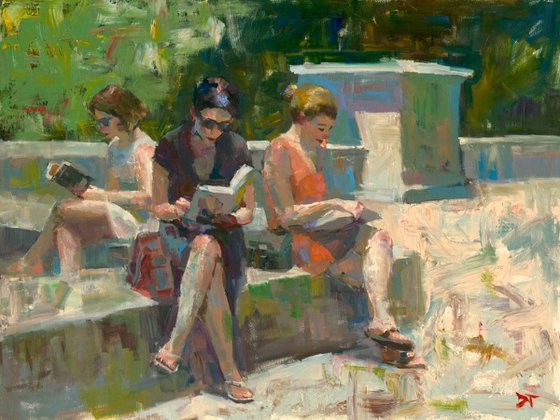 Three Figures Reading in the Sun