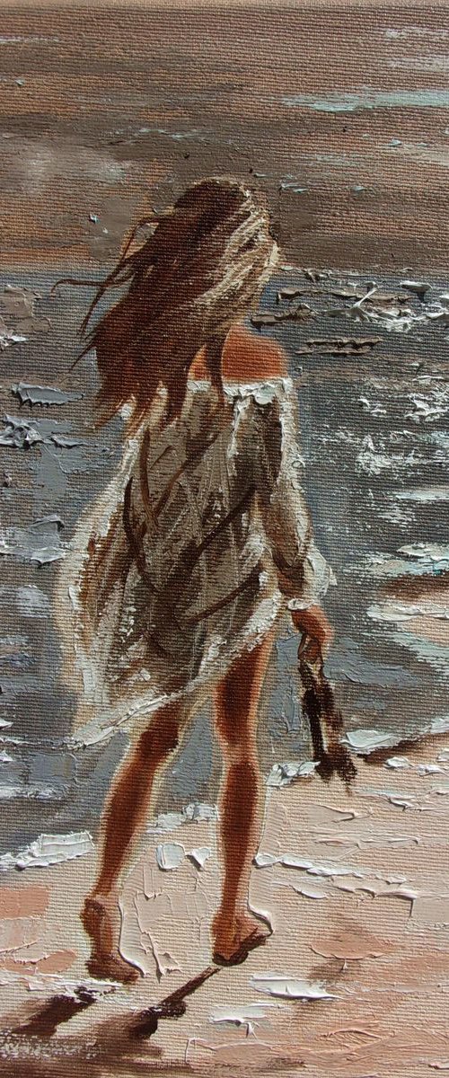 " EVENING ... " original painting SEA spring palette knife GIFT by Monika Luniak