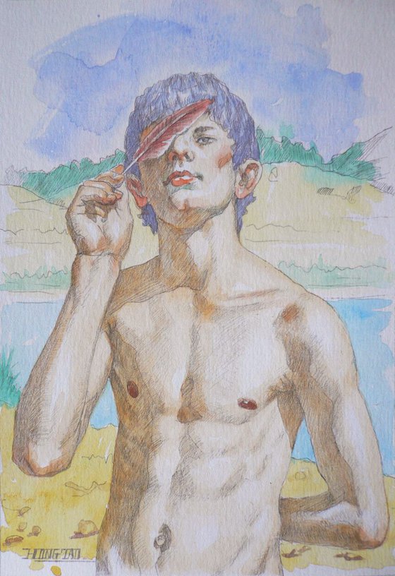 watercolor painting  boy on paper #1775
