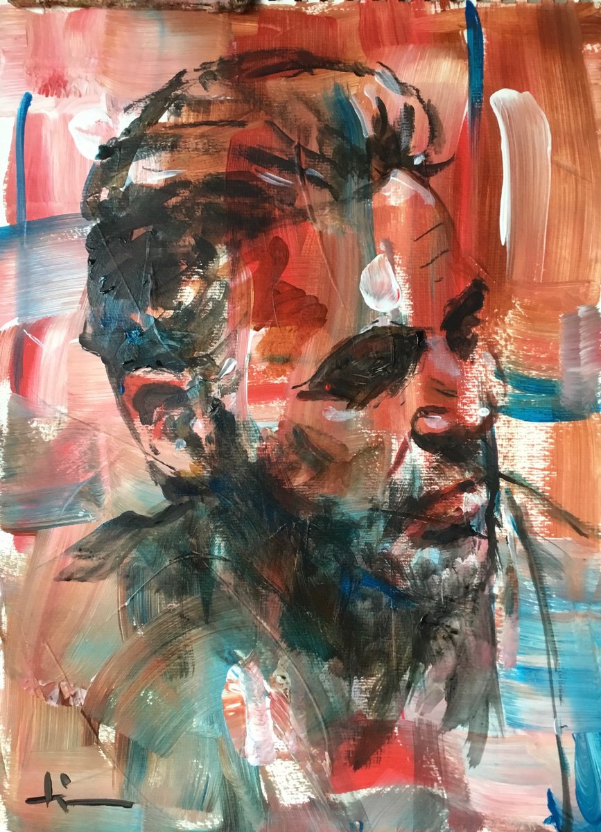 Expressive Portrait Acrylic Painting By Dominique Deve, 12 X 17, Negan, Original Artwork