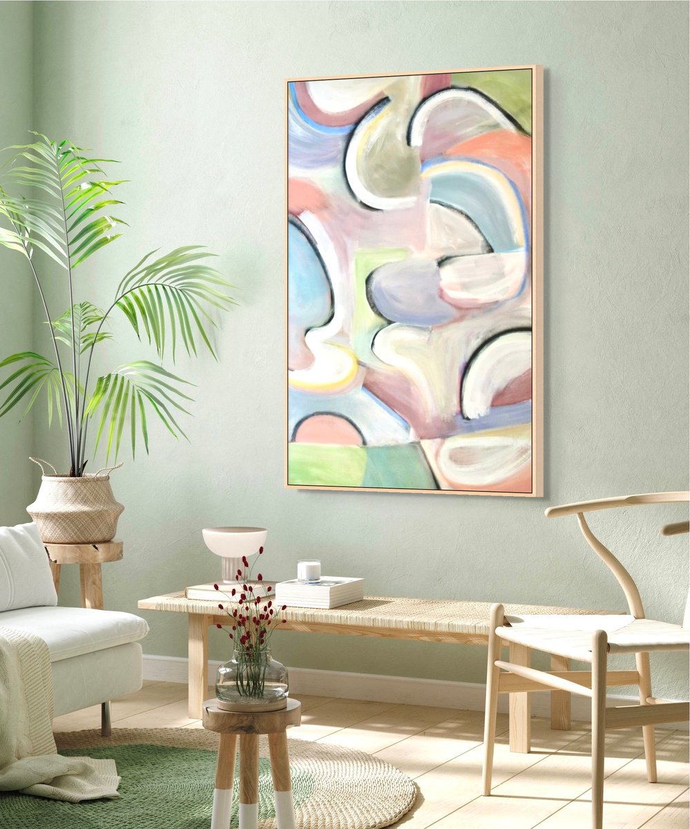 Organic Abstract Acrylic Painting By Michelle Louis, 43 X 65", Sunrise, Cloudy Skies, Original Artwork
