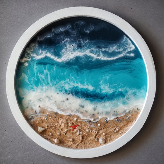 Window with seaview - original seascape 3d resin artwork, framed, ready to hang