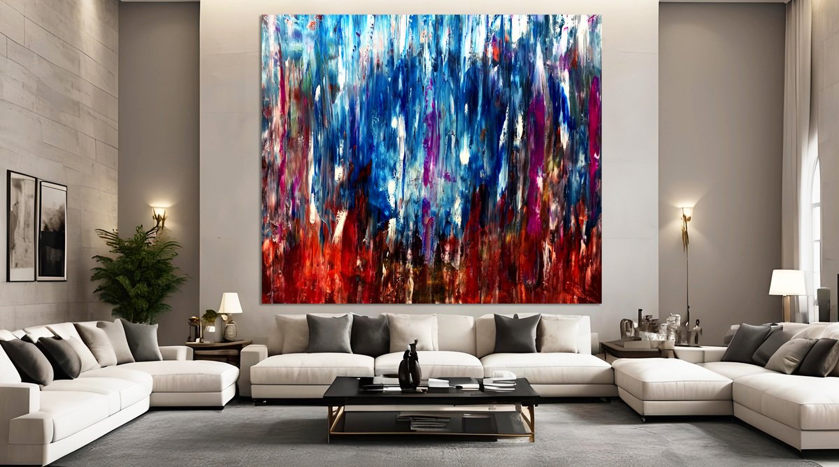 Organic Abstract Acrylic Painting By Estelle Asmodelle, 79 X 67, Navigating The Blue Portal, Original Artwork