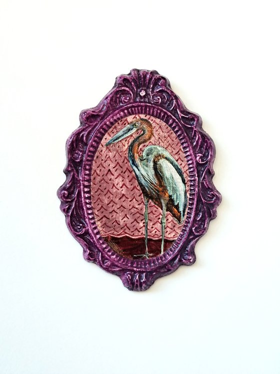 Goliath heron, part of framed animal miniature series "festum animalium"