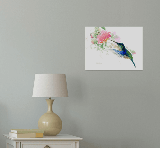 Hummingbird and Pink Flower