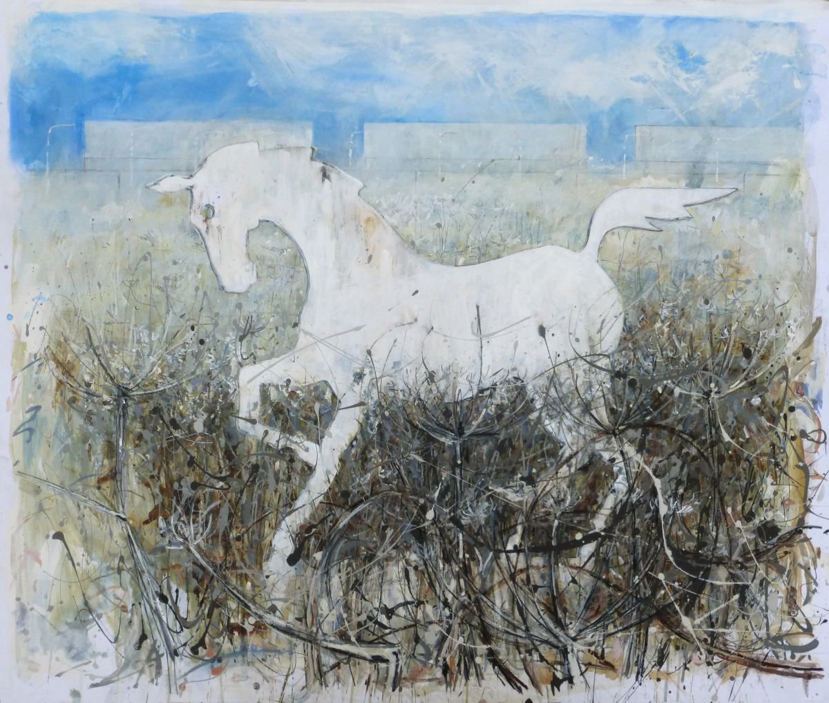 Illustrative Landscape Painting By John Sharp, 43 X 39, England - White Horse Of The Edge Land 1, Original Artwork
