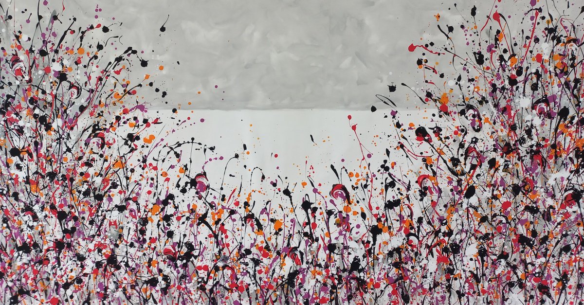 Abstract Acrylic Painting By Max Yaskin, 84 X 44", Winter Meadow 2 By M.y., Original Artwork