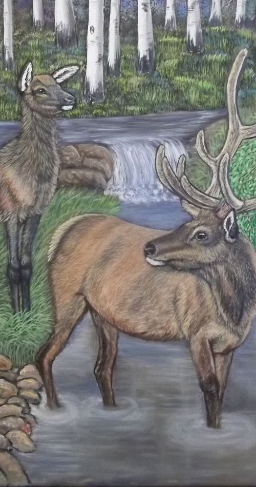 original oil painting Elks by Sofya Mikeworth