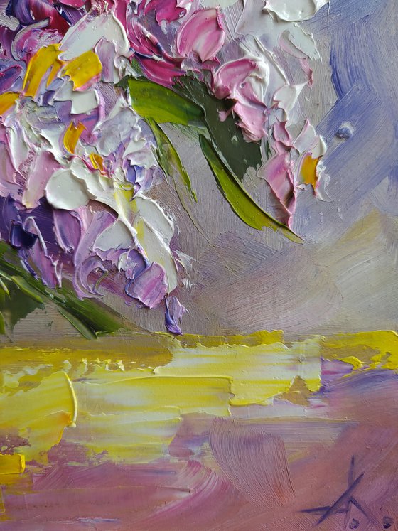 Spring sketch - oil painting, lilac, lilac bouquet, flowers, flowers oil painting, lilac flowers, gift for wedding, spring