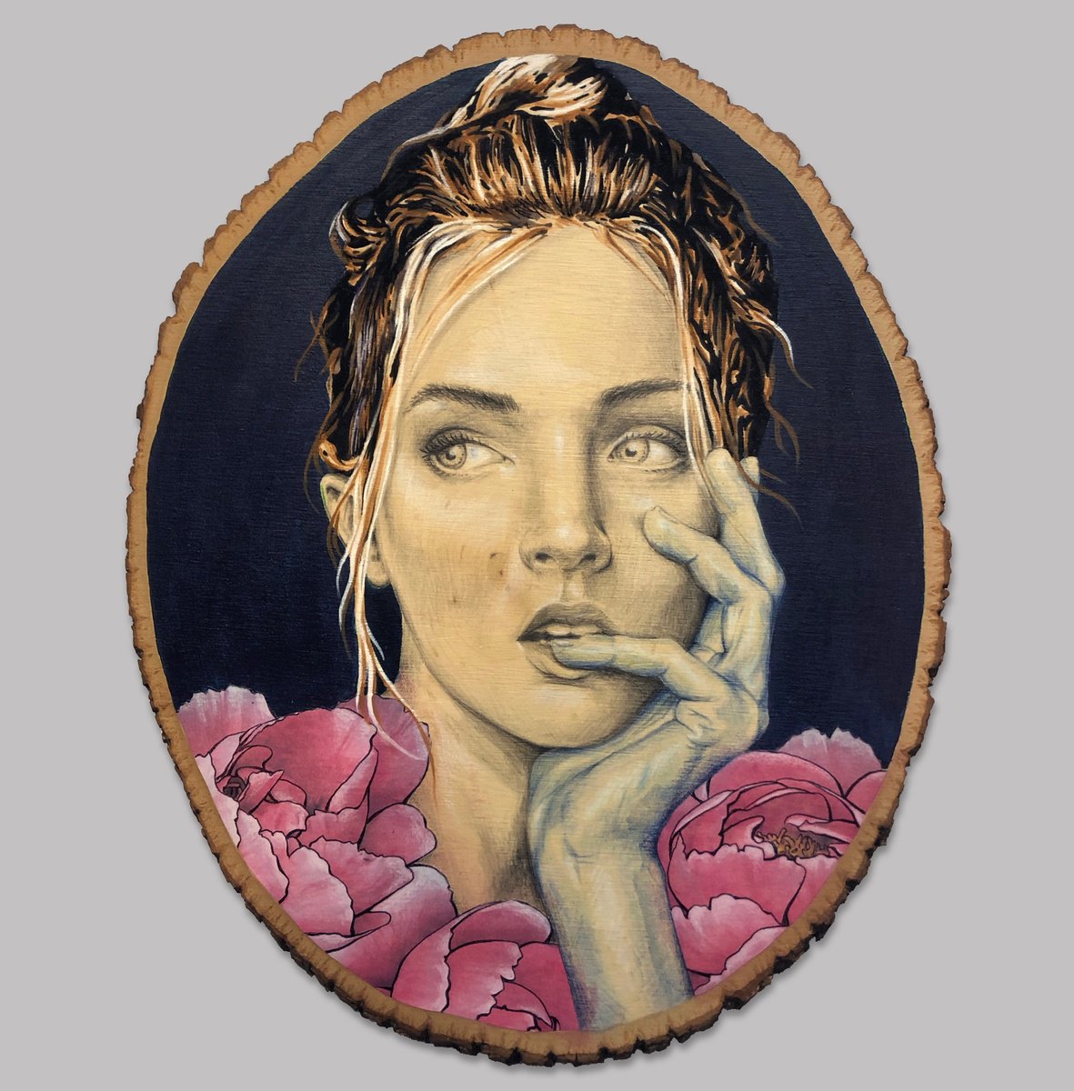 Portrait Painting By Mike Ferrari, 9 X 12", Blue Hand, Original Artwork