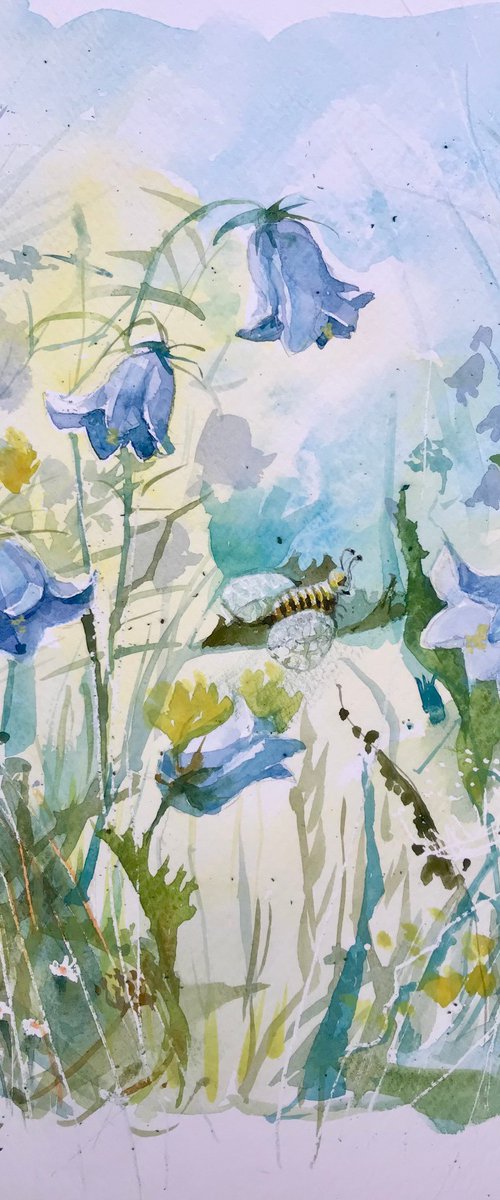 Bluebells and bee by Alexandra Krasuska