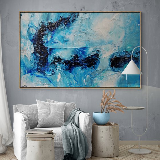 Blue Oyster Bay 160cm x 100cm Blue White Textured Abstract Art