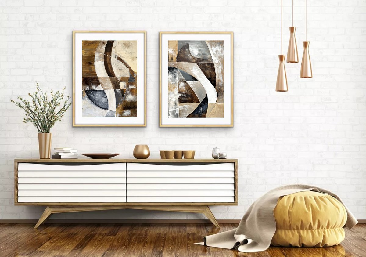 Geometric Abstract Acrylic Painting By Tatiana Malinovscaia, 22 X 30", Intersection Of Light Earth, Original Artwork