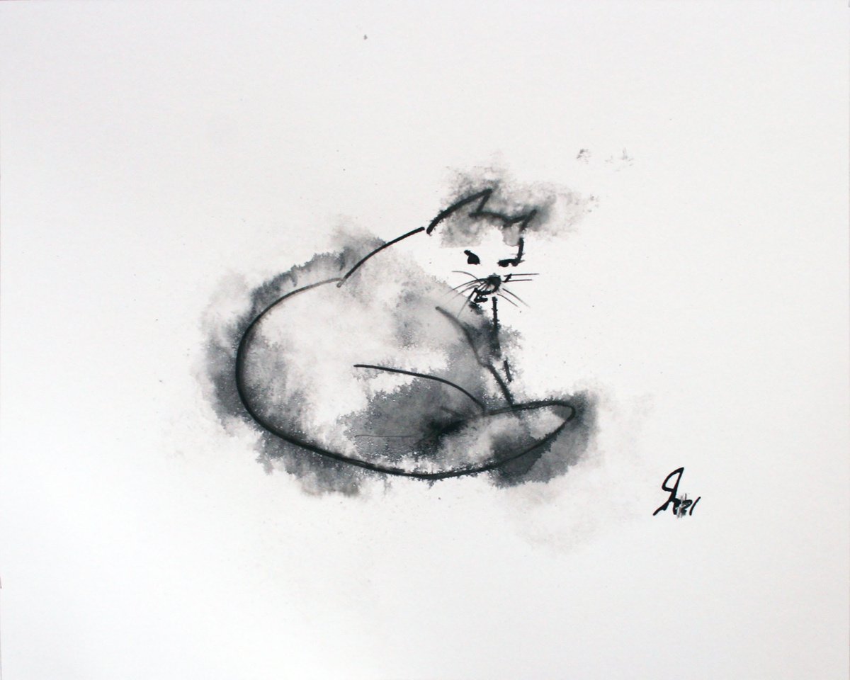 Animal Ink Drawing By Salana Art / Svetlana Samovarova, 10 X 8", Cat Ii, Original Artwork