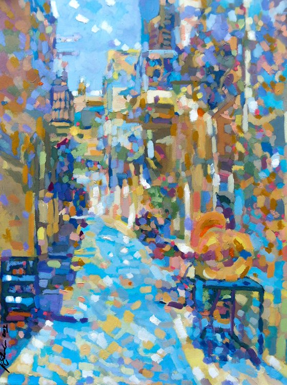 Street scene, Gozo, oil painting