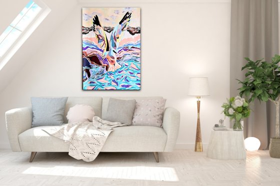 The flight of the seagull XL (2023)  Acrylic painting  by Sanja Jancic