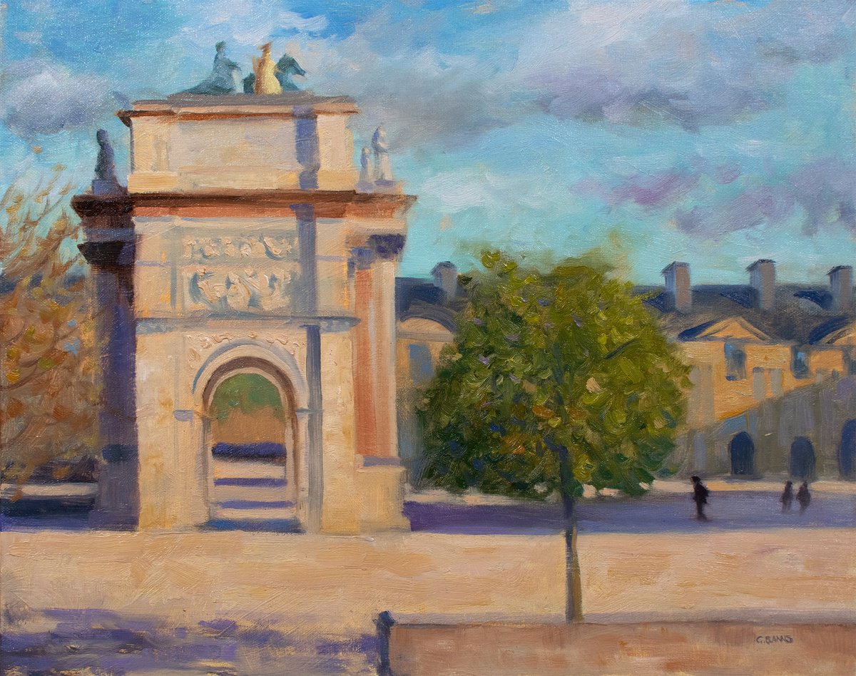 Impressionistic Cityscapes Oil Painting By Gav Banns, 16 X 13, Arc De Triomphe Du Carrousel Paris, Original Artwork