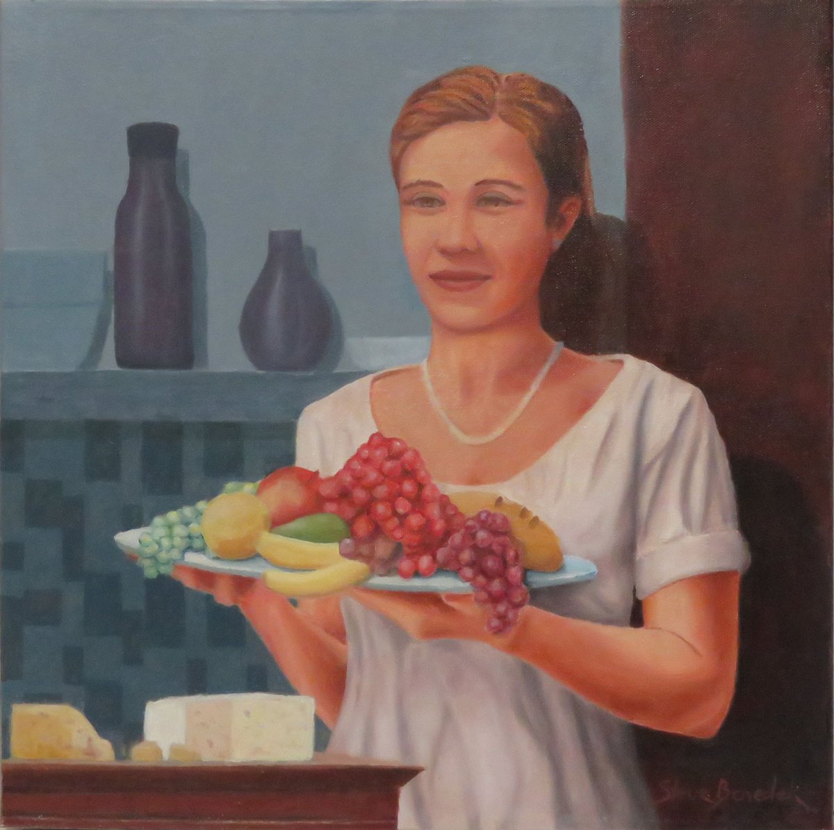 Photorealistic Portrait Oil Painting By Stephen Benedek, 16 X 16", An Invitation, Original Artwork