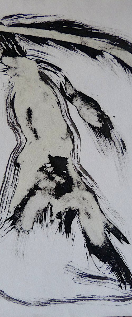 Black and white Expressive Drawing 1, Ink on Paper 24x32 cm by Frederic Belaubre