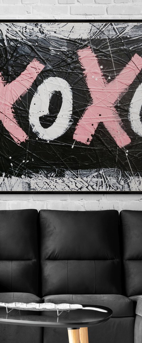 Pink Kisses 140cm x 100cm Textured Urban Pop Art by Franko