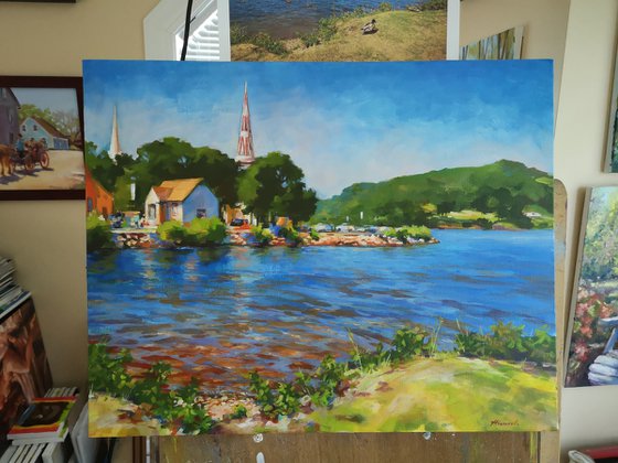 Mahone bay, original, one-of-a-kind acrylic on wide-edges canvas painting (16x20")