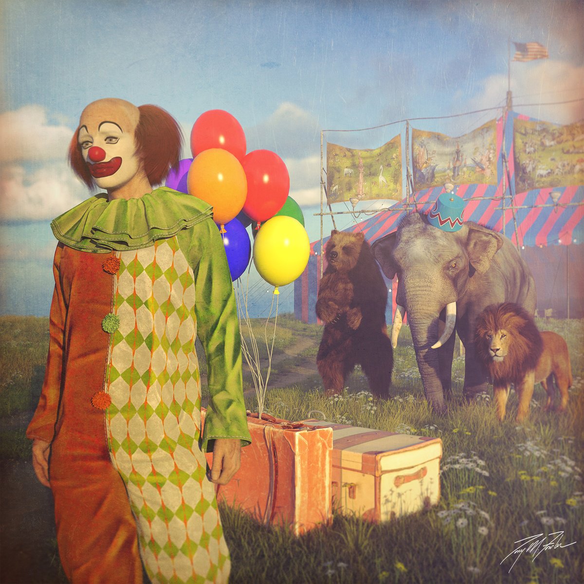 Surrealistic Giclee Print , Circus Of Life By Tony Fowler, 29 X 29, Artwork For Sale On Artfinder