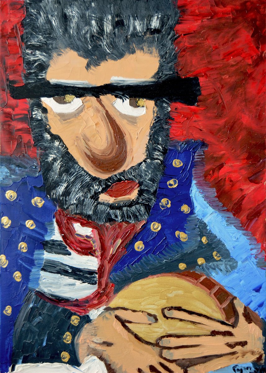 Naive Portrait Oil Painting By Gurgen Arutunyan, 20 X 28, Rafael, Original Artwork