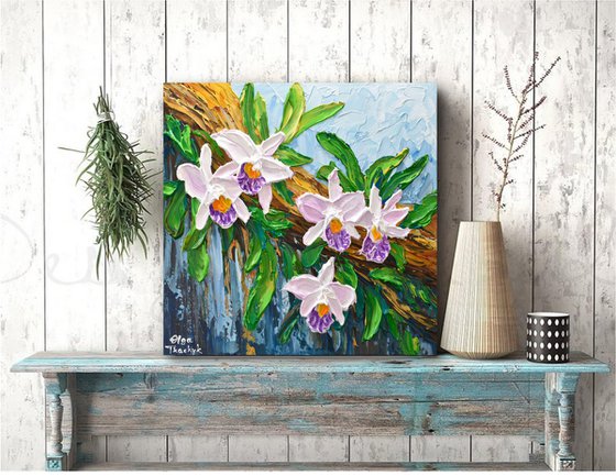 Lavender Orchid - Impressionist Flower Painting, Palette Knife Art