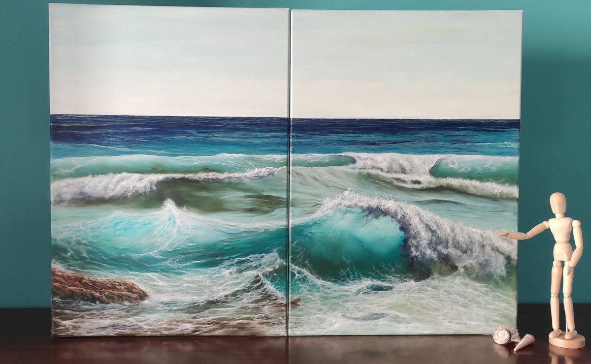 Two of us - stunning wave diptych painting by Gianluca Cremonesi