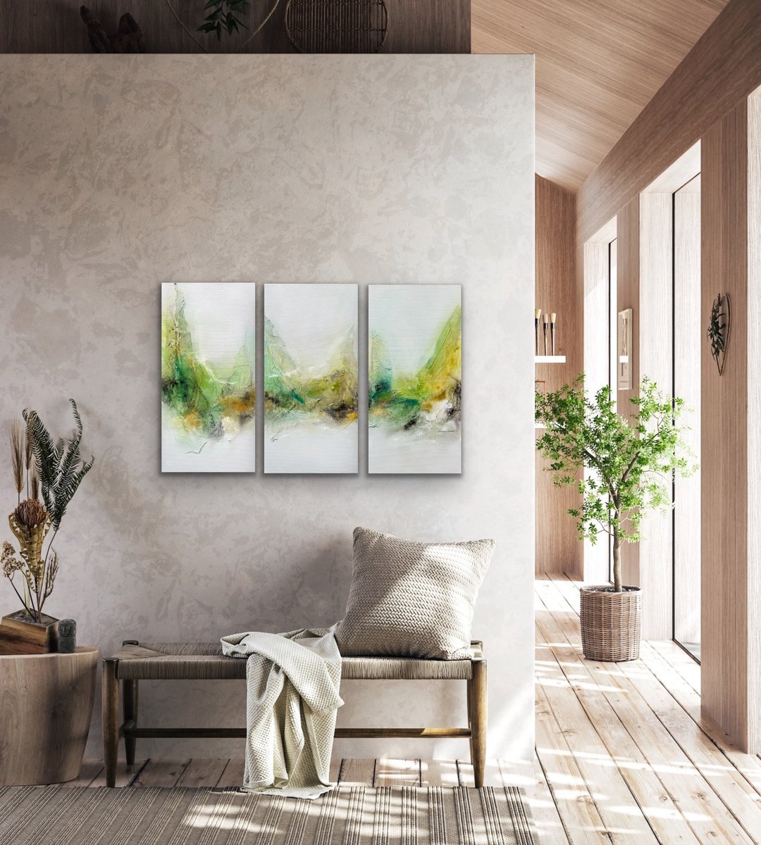 Organic Abstract Acrylic Painting By Kirsten Schankweiler, 35 X 24", Nature - My Happy Place No. 3, Original Artwork