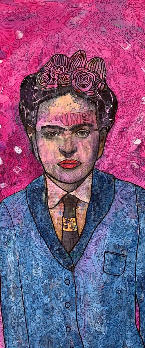 Frida’s wearing a blue suit by Pavel Kuragin