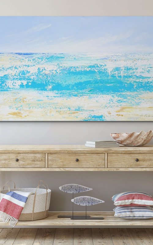 WIND AND WATER. Abstract Blue Ocean Waves Acrylic Painting on Canvas, Contemporary Seascape, Coastal Art by Sveta Osborne