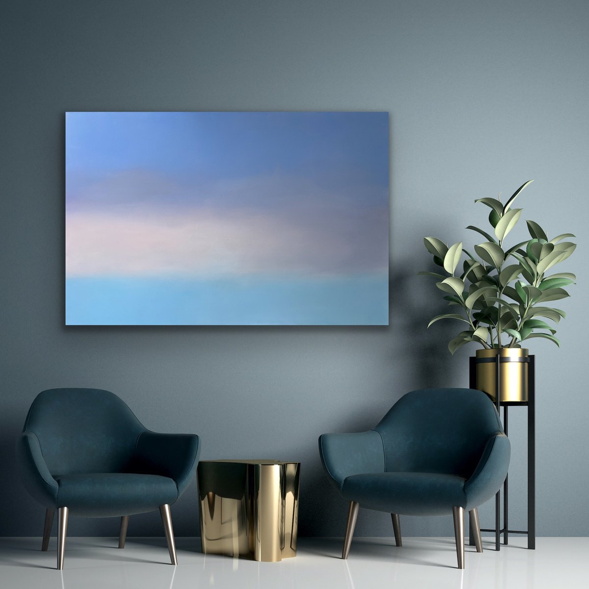 Abstract Landscape Acrylic Painting By Indie Ru, 59 X 39, Pastel Calm Minimal Seascape, Original Artwork