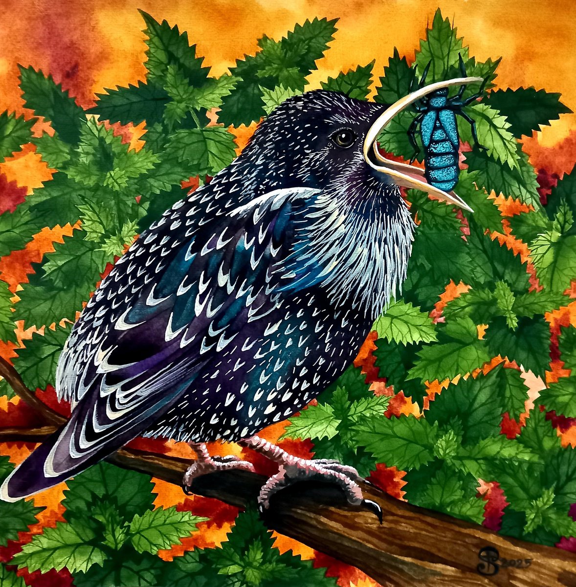 Illustrative Animal Painting By Terri Smith, 16 X 16", A Big Catch, Original Artwork