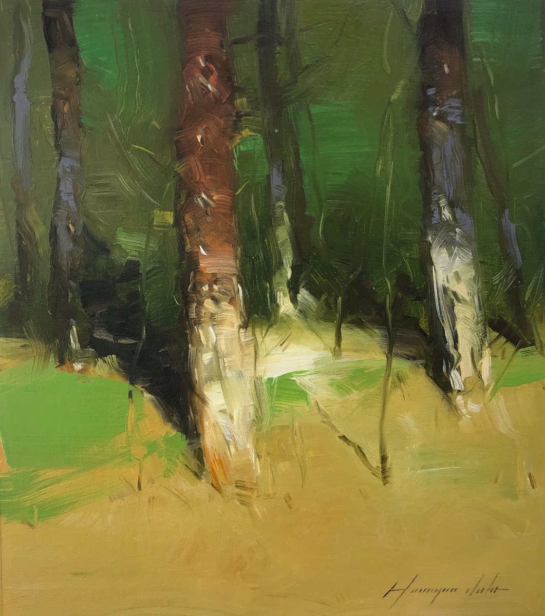 Forest Trees, Original oil painting, Handmade artwork, One of a kind by Vahe Yeremyan