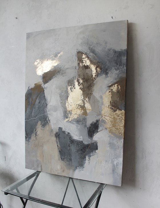 "Lead" Abstract grey gold acrylic art