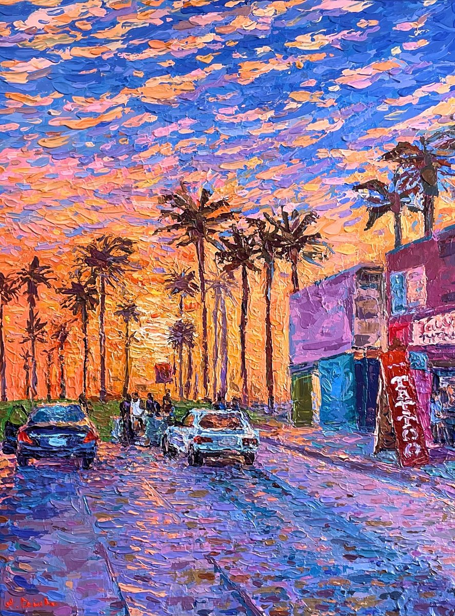 Impressionistic Landscape Acrylic Painting By Adriana Dziuba, 24 X 31, California Beach At Sunset, Original Artwork