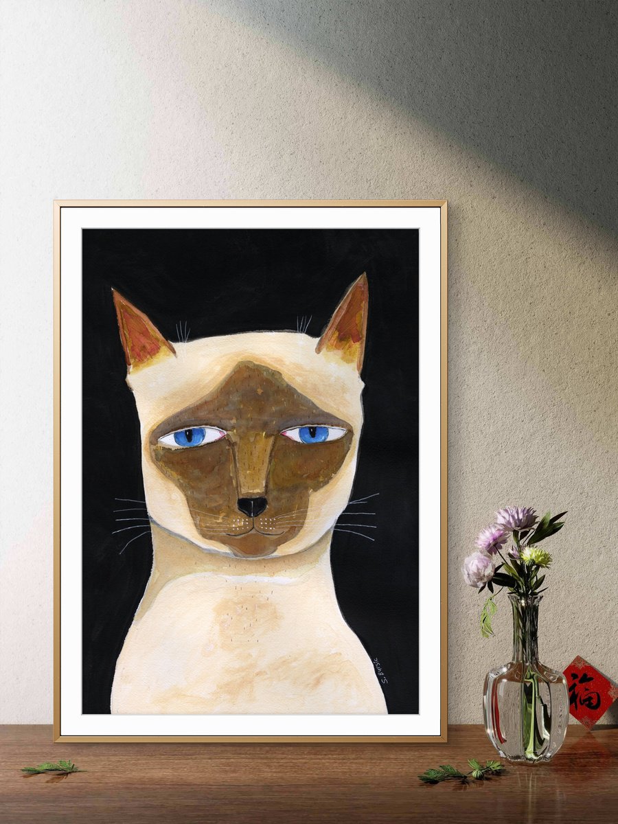 Naive Watercolour , Siamese Cat For Cat Lover By Sharyn Bursic, 12 X 17, Artwork For Sale On Artfinder