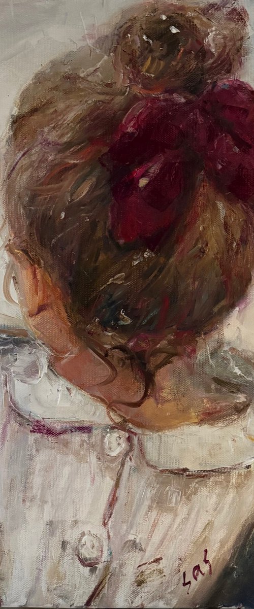 Girl with a green scarf by Liubou Sas