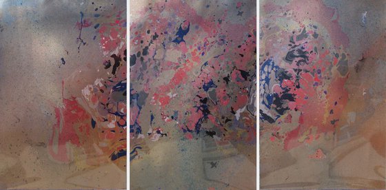 Set of 3 Fluid abstract original paintings on carton - 18J047