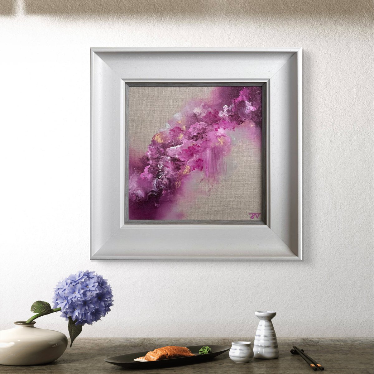 Organic Abstract Oil Painting By Jaimie Volkaerts, 18 X 18, Walking With Flowers, Original Artwork